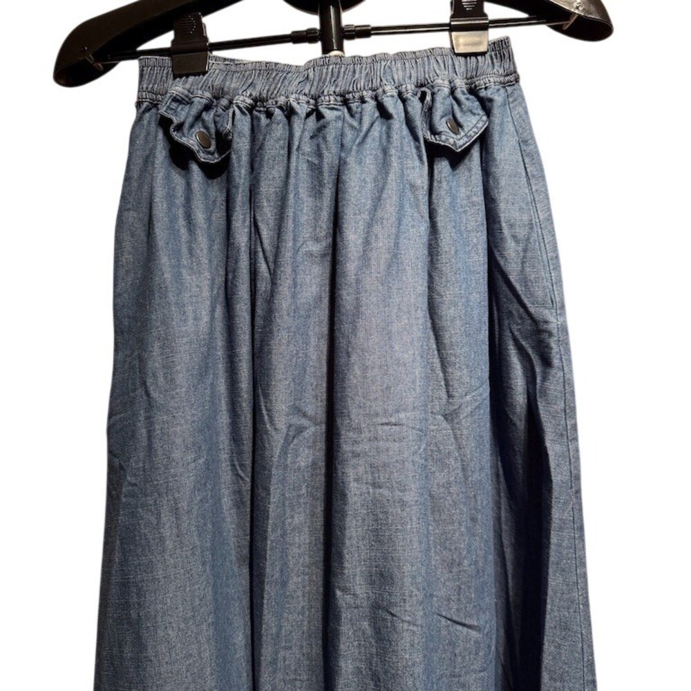 In February Skirt Womens Size S Blue Denim Maxi A-Line Smocked Waist w/pockets - Picture 5 of 9